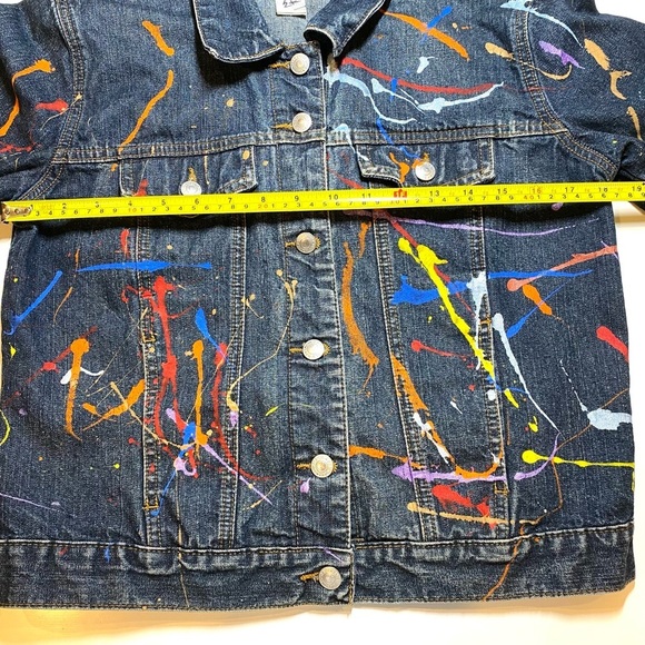 OLD NAVY HAND PAINT BLUE JEAN JACKET SIZE M - Picture 3 of 7